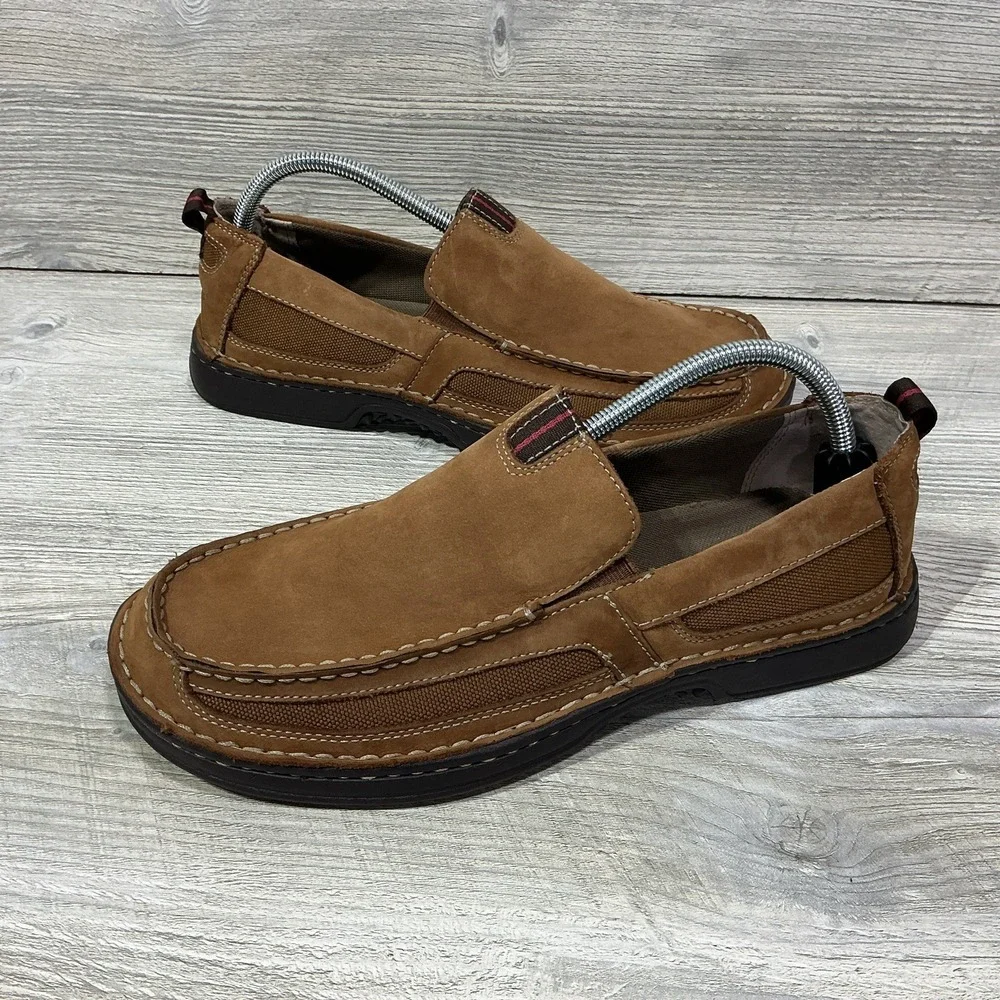 Clarks Men's Slip On Loafers Brown Nubuck Leather Comfort Casual Shoes Size US 9